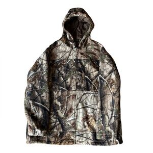 Field & Stream No Scent Camo Fleece Zip Up Hooded Jacket Size XL